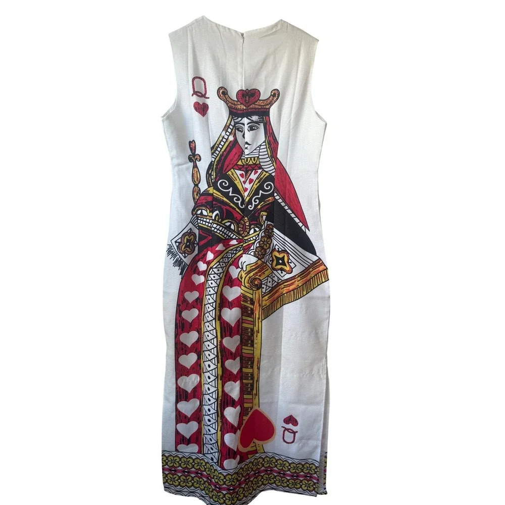 Queen of Hearts Playing Card Novelty Dress Sz S Casino Vegas Maximalist Baroque - Picture 4 of 9